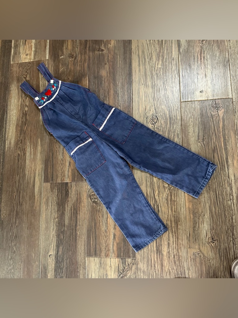 Jet Set vintage overalls embroidered hearts floral lace trim toddler 4 girls